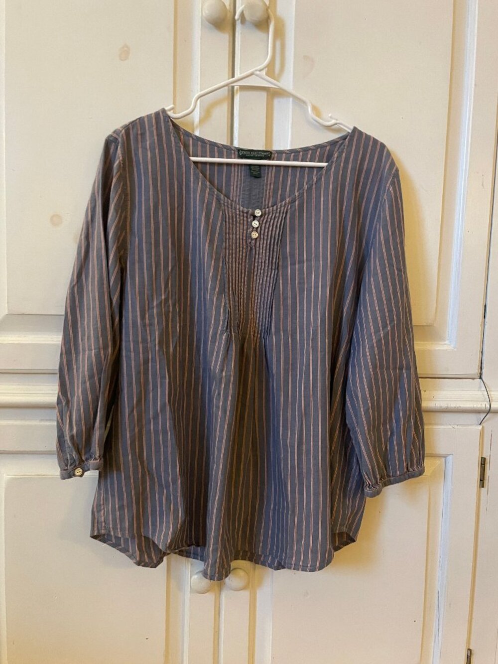 Ralph Lauren Womens long sleeve cotton blue pinstripe blouse boho flowy nautical